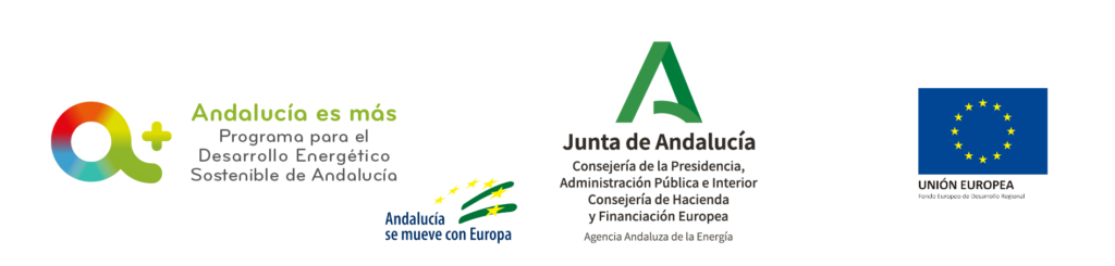 Logos referentes al Programa para el desarrollo energético sostenible de Andalucía, a la Agencia Andaluza de la Energía y a los Fondos FEDER